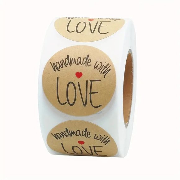 NEW 500pcs/roll Handmade With LOVE Stickers - Light Brown Kraft Labels - Picture 2 of 5